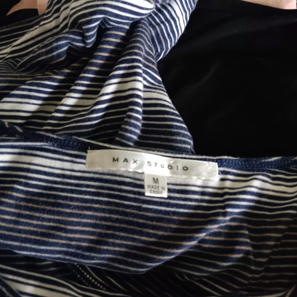 Three-Quarter Sleeve Navy & White Striped Cowl Neck Top - Picture 9 of 9